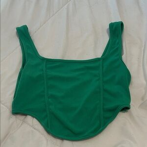 Green Ribbed Crop Top